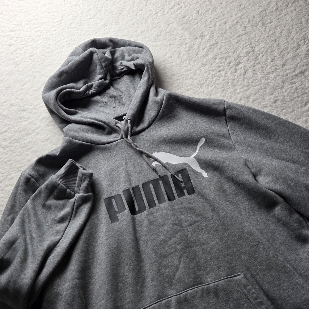 Puma Hoodie Mens Large‎ Gray Fleece Pullover Kangaroo Pocket Graphic Logo